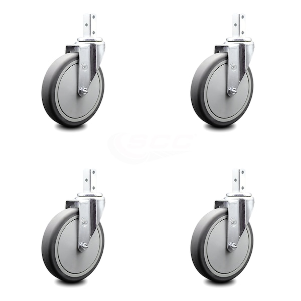 6 Inch Thermoplastic Rubber Wheel Swivel 3/4 Inch Square Stem Caster Set SCC